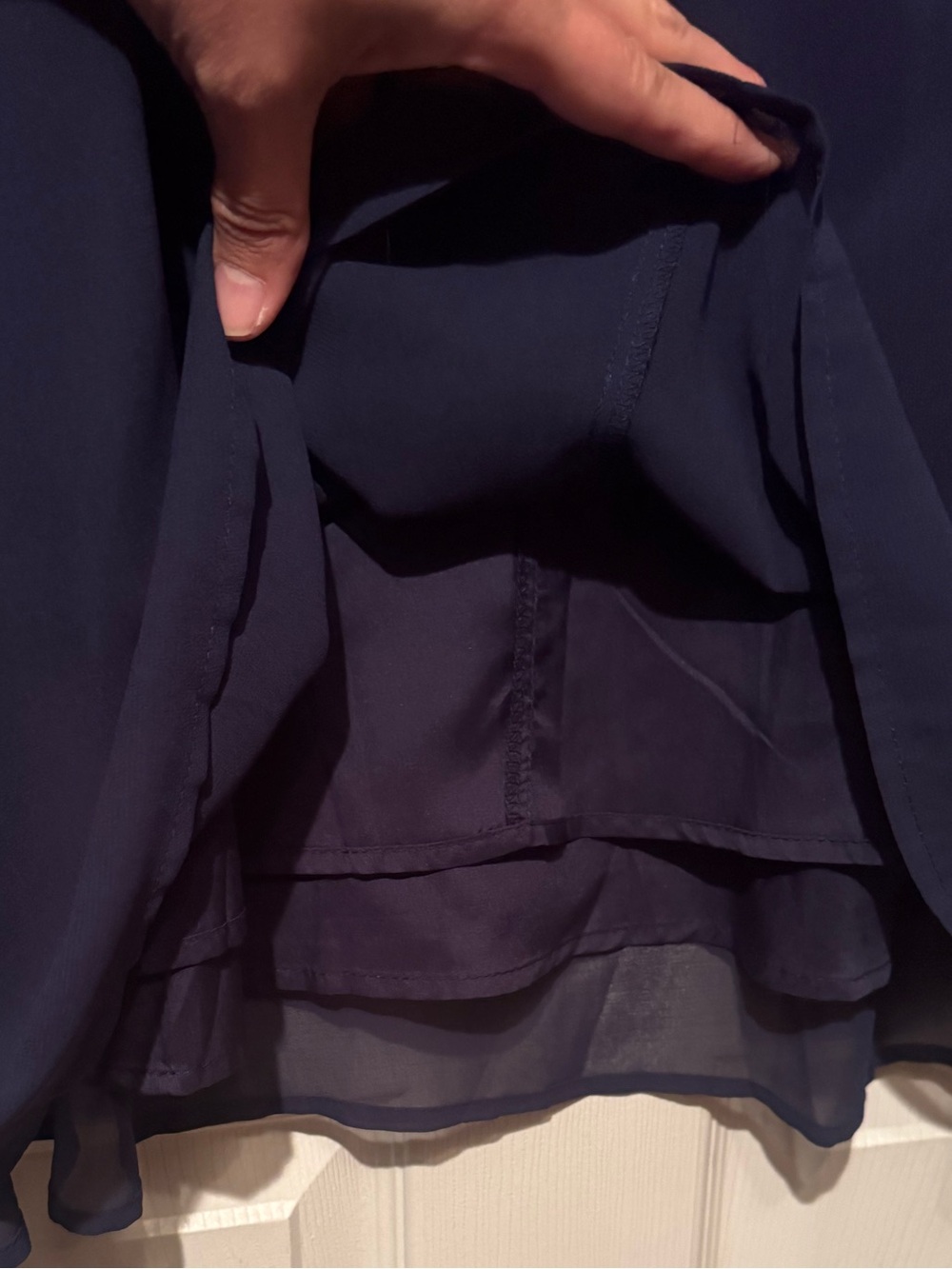 NWT Noracora Sz XL Navy Blue Midi Dress with Flutter Chiffon and Lace - Picture 10 of 12